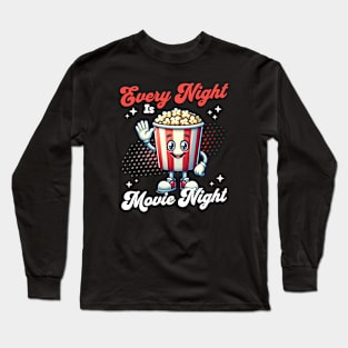 Popcorn Mascot 🍿 "Every Night is Movie Night" Long Sleeve T-Shirt